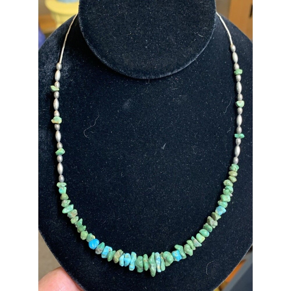 Old Pawn Native American Turquoise Bead Strand Necklace 19”